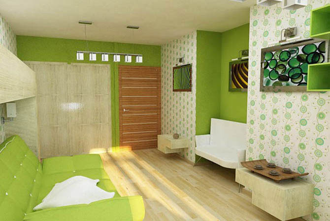 дизайн спальной комнаты с мебелью светло-коричневого цвета